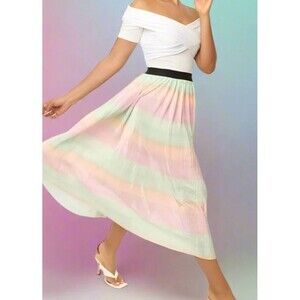 Unique Vintage Pastel Rainbow Ombre Pleat Swing Hilty Midi Skirt M Swift…